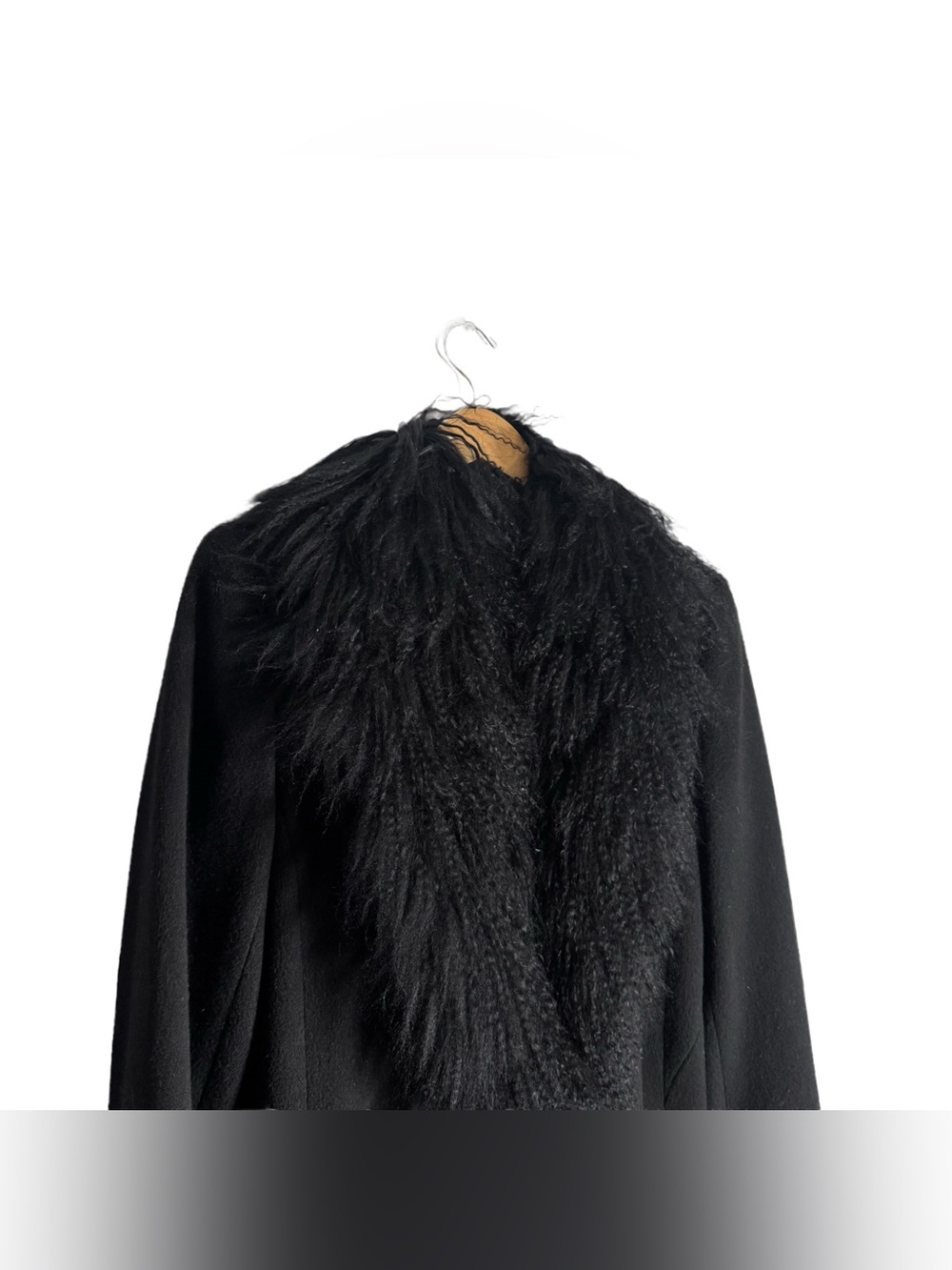 Marvin Richard's Wool Trench Coat Women's 8 Black Himalayan Sheep Fur Trim 90s - Picture 6 of 7